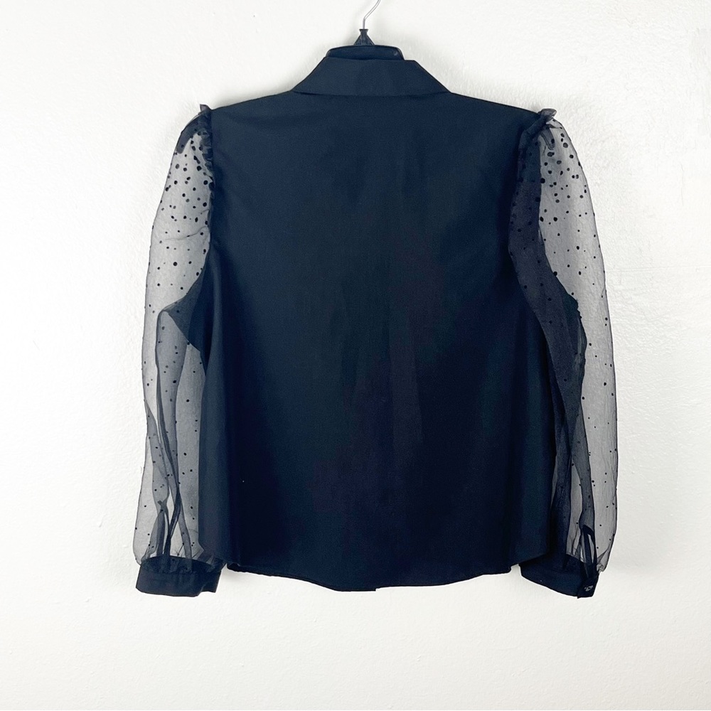 ZARA Black Sheer Long Puffy Sleeves Button Blouse Medium Boho Academia Grunge - Picture 2 of 9